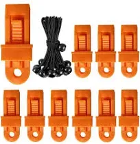 Heavy Duty Tarp Clips Lock Grip, 20 Pack Tarp Clamps Grabbers & Ball Bungee Cords for Tent Banners Cover Awnings Outdoor Camping and Car Covers (Orange)