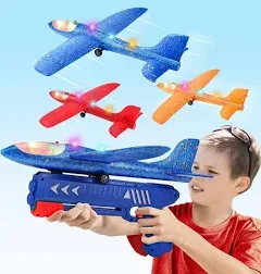 Aiencsai 3 Pack Airplane Launcher Toy 12.6" Foam Glider Led Plane 2 Flight Mode Catapult Plane for Kids Outdoor Sport Flying Toys Gifts for 4 5 6 7