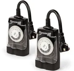 BLACK+DECKER Outdoor 2 Grounded Outlets Timer with Waterproof Outlet Timer for Lights (2 Pack)