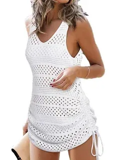 Dokotoo Womens Swimwear Cover Ups 2024 Summer Crochet Hollow Out Knit Bathing Suit Beach Dresses