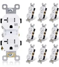 AIDA 20 Amps Outlets Duplex Electrical Receptacle Outlets,Weather Resistance & Tamper Resistant, Receptacle Wall Outlet,Residential,TR,3-Wire, Self-Grounding Clip, NEMA 5-20R,UL Listed 10 Pack, White