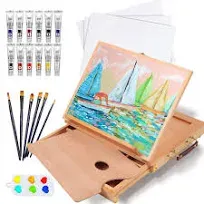 Tabletop Easel Set - 24 Pieces Starter Kit - Artist Acrylic Painting Kit with 12