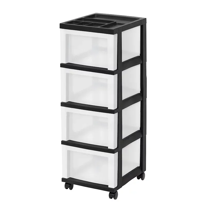 Iris 4-Drawer Rolling Storage Cart, Black