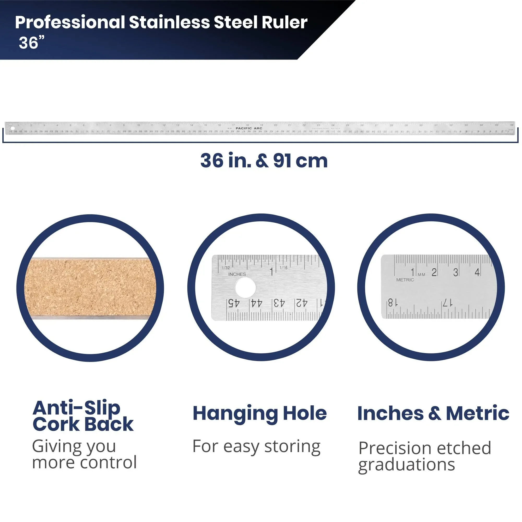 Pacific Arc Stainless Steel Ruler 36 inch