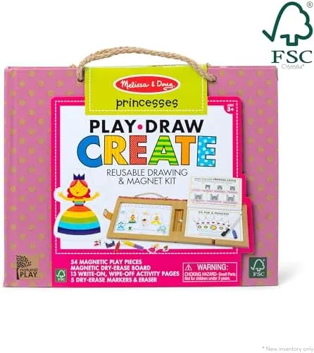 Melissa & Doug LCI31322 Natural Play Draw Create Reusable Drawing & Magnet Kit Princesses - Multi Color