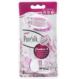 Pure Silk Contour 6 Premium Disposable Razor, 3 Count