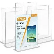 MaxGear Acrylic Sign Holder 8.5x11 6 Pack, Double Sided Clear Table Signs Stand, Vertical Flyer Holder, Plastic Sign Frame Display for Picture, Stores, Restaurants, Hotels, Office T Shape