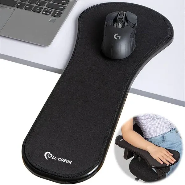 LL-COEUR Ergonomic Armrest Mouse Pad Holder Adjustable Computer Desk Extender Arm Wrist Rest Support for Table and Chair (Black)