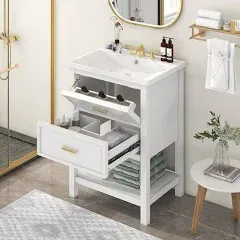 Harper&Bright Designs 24-Inch Bathroom Vanity Cabinet with Ceramic Sink