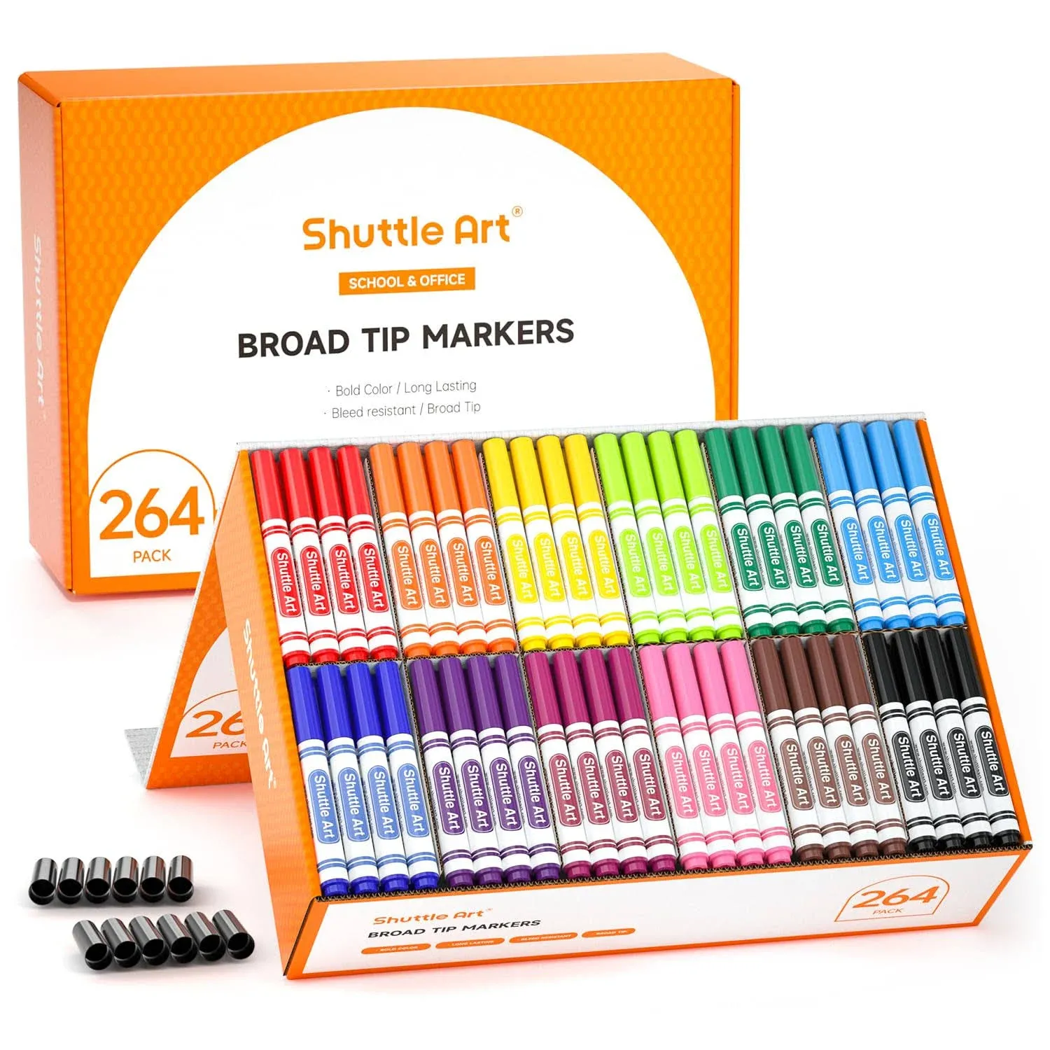 Shuttle Art 264 Pack Washable Markers 12 Assorted Colors Broad Line Conical Tip Large Markers Bulk with A Box Bonus Caps Home