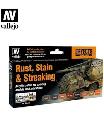 70183 Vallejo Rust, Stain &amp; Streaking Set of 8 17ml Bottles Model Colors