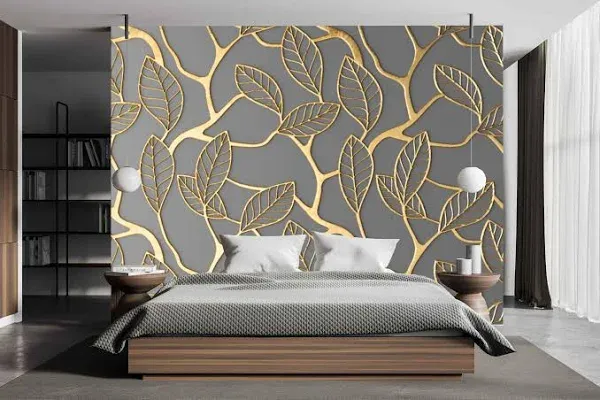 Cliouar Golden Leaves Mural Wallpaper