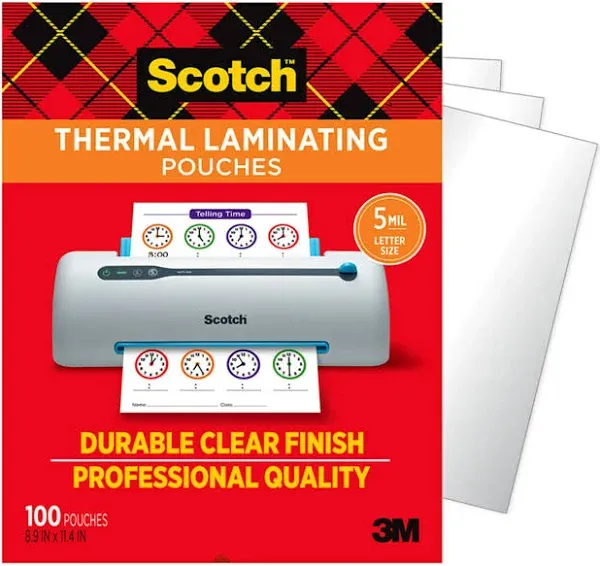 Scotch Thermal Laminating Pouches, For Use With Thermal Laminators, 8.9 x 11.4 1