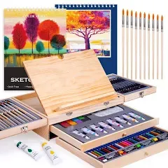 85 Piece Deluxe Wooden Art Supplies, Art Kit with Easel and Acrylic Pa