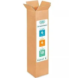 Tall Moving & Shipping Boxes 4"L x 4"W x 18"H (25-Pack) - Extra Strength 200 lb vs Regular Box - Corrugated Moving Boxes, Made in USA - Durable Cardboard Moving Box - Box for Shipping by IDL Packaging