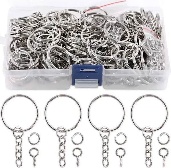 Swpeet 450Pcs Bronze 1" 25mm Key Chain Rings Kit, Including 150Pcs Keychain Rings with Chain and 150Pcs Jump Ring with 150Pcs Screw Eye Pins Bulk for Jewelry Findings Making (Bronze)