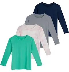 Real Essentials Girls Dry-Fit Long Sleeve Active Crew Neck T-Shirt