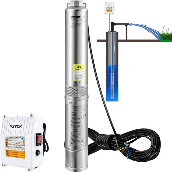 Deep Well Submersible Pump Stainless Steel Water Pump 2HP 230V 37GPM 427ft