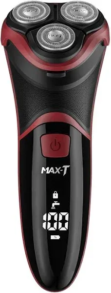 MAX-T Men's Electric Shaver - Corded and Cordless Rechargeable 3D Rotary Shaver Razor for Men with Pop-up Sideburn Trimmer Wet and Dry Painless 100-240V Red