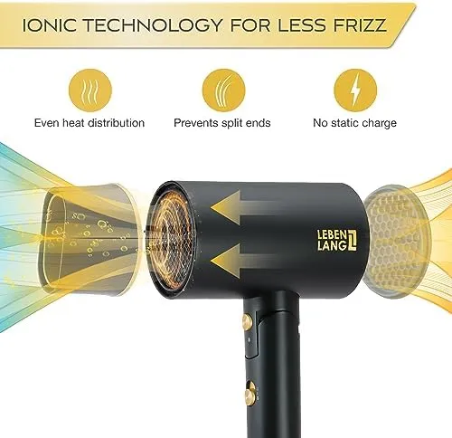 Ionic Hair Dryer 1875 W - Travel Blow Dryer with Diffuser for Curly Hair| Tra...