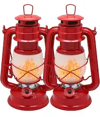  LED Vintage Flame Lantern Metal Outdoor Hanging Lantern with Red2 Pack of 2