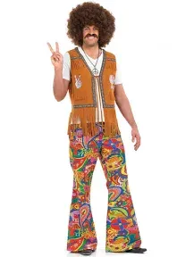 fun shack Flared Trousers Hippie Costume Men's 60s Fancy Dress for Men's