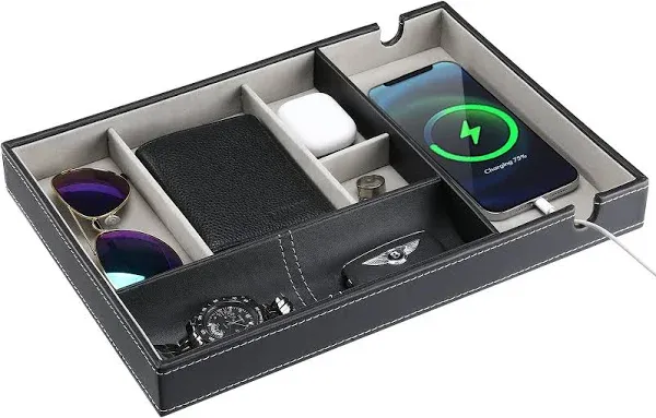 Double Layer Valet Tray, Mens Jewelry Nightstand Organizer EDC Dump