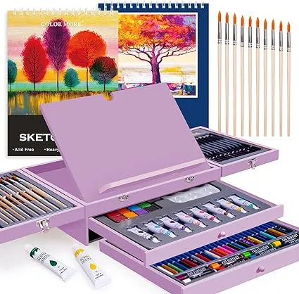 85 Piece Deluxe Wooden Art Supplies, Art Kit with Easel and Acrylic Pad, Art Set for Teens, Adults and Artist Beginners, Creative Gift Box with Wooden Case, Sketching Pencils, Artist Brushes