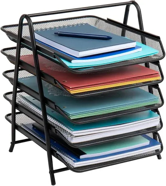 Desk Organizer with 5 Sliding Trays, Black