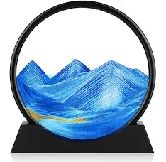 Moving Sand Art Picture - 3D Quicksand Painting Decor - Round Glass 3D Deep Sea Sandscape - Relaxing Home Decoration Desk Toys for Home Office Desk Mantle Bookshelf- (Blue, 12 in)