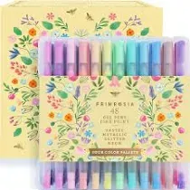 Primrosia 48 Glitter Gel Pens, inc. Metallic, Pastel & Flourescent for Adult Coloring Book & Bullet Journal Pens. No-Bleed-Through in a Variety of Shades, 7.5x More Ink Fine Point Markers Set