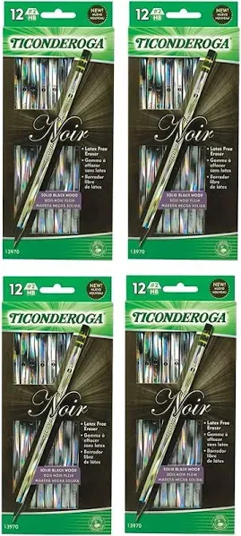 Ticonderoga Noir Pencils, Solid Black Wood, No. 2. HB - 12 pencils