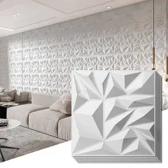 Art3d 33-Pack 3D Wall Panels for Interior Wall Decor, Diamond Textured Feature Wall Paneling for Gaming Living Room TV Wall Background Accent Wall - 12 x 12 inch Silver