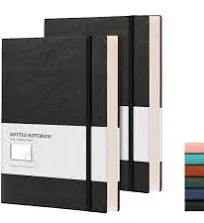 RETTACY Bullet Dotted Journal, 2-Pack, Dotted Notebook Journal with 192 Numbered Pages per Pack, Medium 7.6'' × 10'', 100 GSM Thick Paper, Leather Softcover (Black & Black)