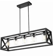 Espird Farmhouse 5 Light Rectangle Black Chandelier