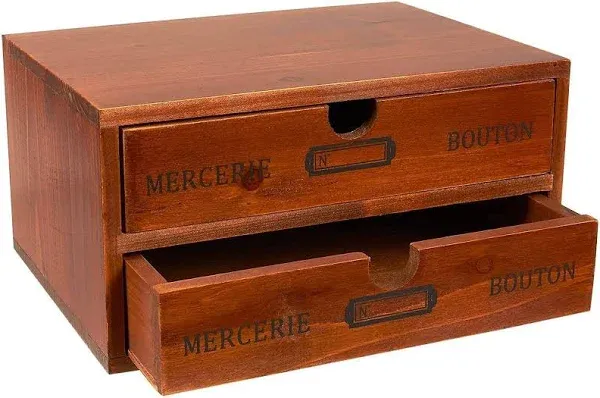 Juvale 2-Drawer Small Vintage Style Wooden Storage Organizer