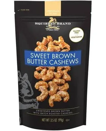 Squirrel Brand Sweet Brown Butter Cashews, 3.5 Ounces, Gluten Free, Vegetarian