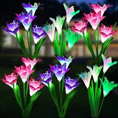 Solar Lights Outdoor Garden Decorative Flowers 6 Pack, Waterproof Solar Garden L