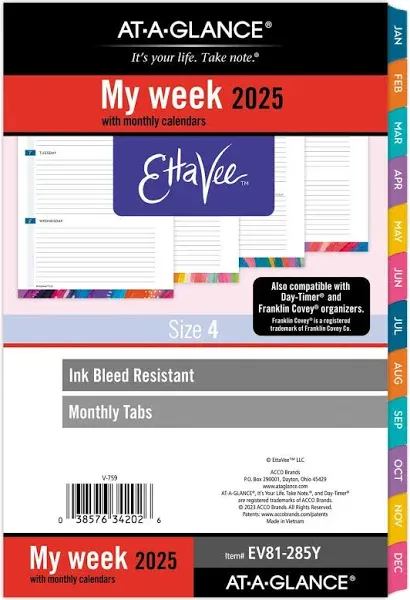 AT-A-GLANCE EttaVee 2025 Daily Monthly Planner Refill Loose-Leaf SZ 4 EV81-125