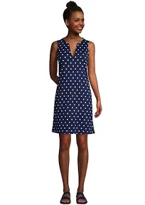 Lands' End Women's Cotton Jersey Sleeveless Swim Cover-Up Dress