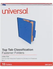 Unviersal 10410 6-Section Pressboard Classification Folders - Blue (10/BX) New