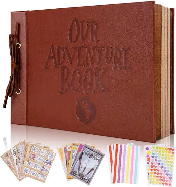 Our Adventure Book Scrapbook Photo Album,3D Embossed Words Leather Memory Book with 80 Pages for Couples Gifts,Anniversary Wedding,Valentine's Day