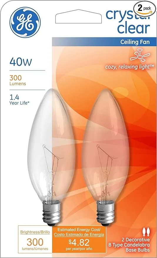 GE Ceiling Fan Light Bulb 40 Watt 120-Volt 2-Pk.