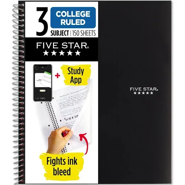 Five Star 3 Subject College Ruled Notebook