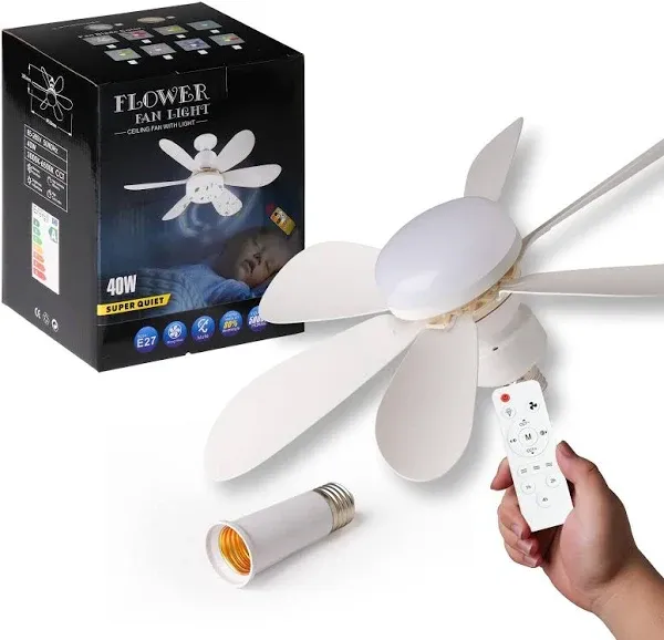 Socket Fan Ceiling Fan with Light and Remote