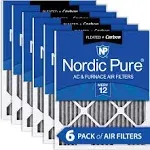 Nordic Pure 20x20x1 MERV 12 Pleated Plus Carbon AC Furnace Air Filters 6 Pack