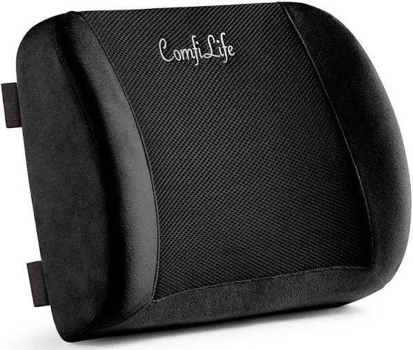 ComfiLife Lumbar Support Back Pillow Office Chair and Car Seat Cushion - Memory Foam with Adjustable Strap and Breathable 3D Mesh (Gray)