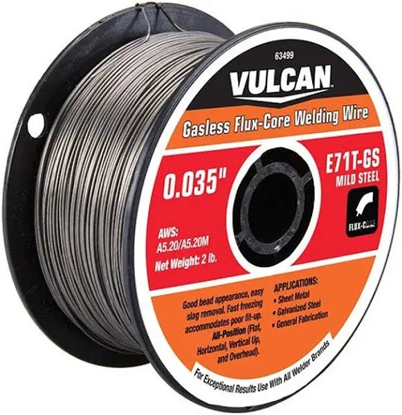 NEW Vulcan Gasless Flux Core 0.030 E71T-GS Welding Wire 2 lb Roll Smooth Welds