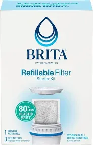 Brita Refillable Water Filtration Starter Kits 1 Shell &amp; 3 Filter Refills New