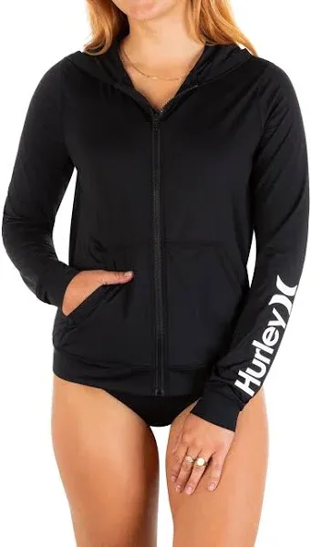 Hurley Women&#039;s Top Rash Guard Shirt, Black, Small